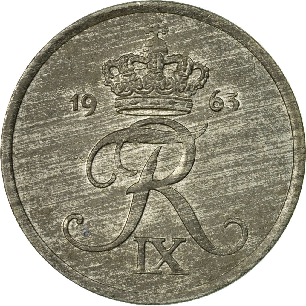 Coin, Denmark, Frederik IX, 2 Öre, 1963, Copenhagen, EF(40-45), Zinc, KM:840.2