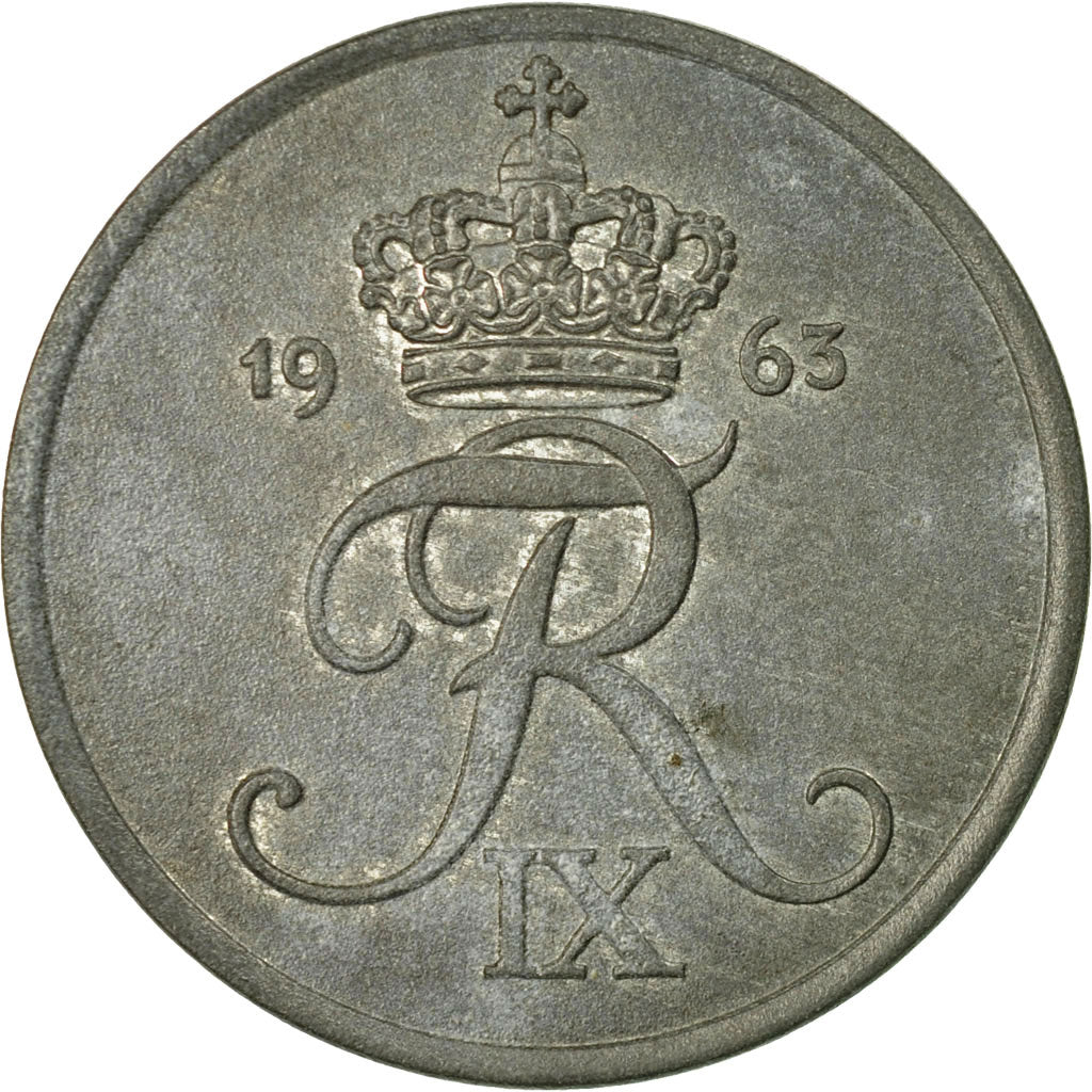 Coin, Denmark, Frederik IX, 5 Öre, 1963, Copenhagen, AU(50-53), Zinc, KM:843.2