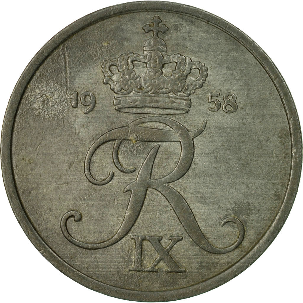 Coin, Denmark, Frederik IX, 5 Öre, 1958, Copenhagen, EF(40-45), Zinc, KM:843.2