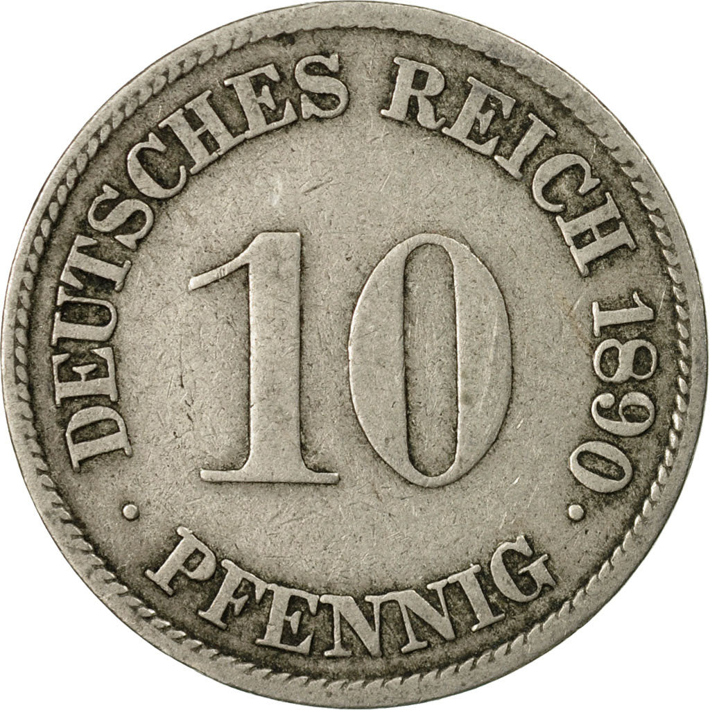 Coin, GERMANY - EMPIRE, Wilhelm II, 10 Pfennig, 1890, Karlsruhe, EF(40-45)