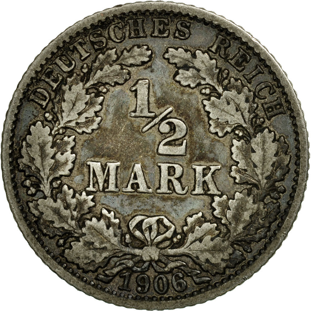 Moneta, NIEMCY - IMPERIUM, 1/2 Mark, 1906, Karlsruhe, EF(40-45), Srebro, KM:17