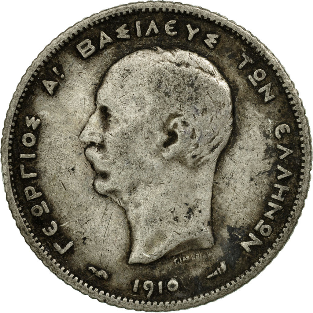 Coin, Greece, George I, Drachma, 1910, EF(40-45), Silver, KM:60