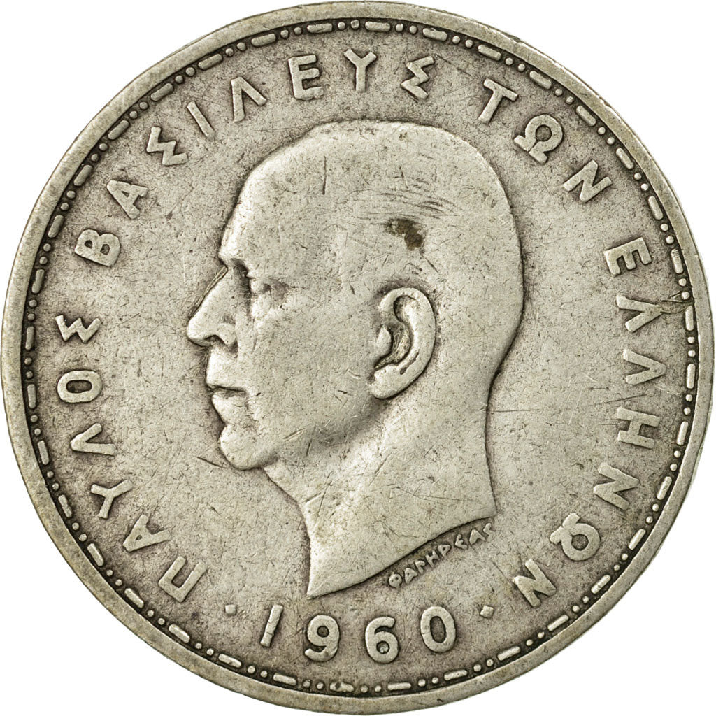 Coin, Greece, Paul I, 20 Drachmai, 1960, VF(30-35), Silver, KM:85