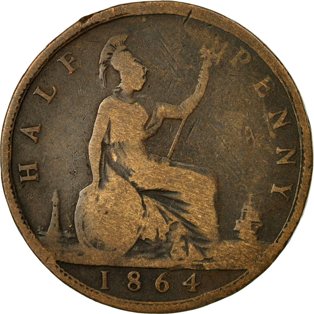 Coin, Great Britain, Victoria, 1/2 Penny, 1864, VF(30-35), Bronze, KM:748.2