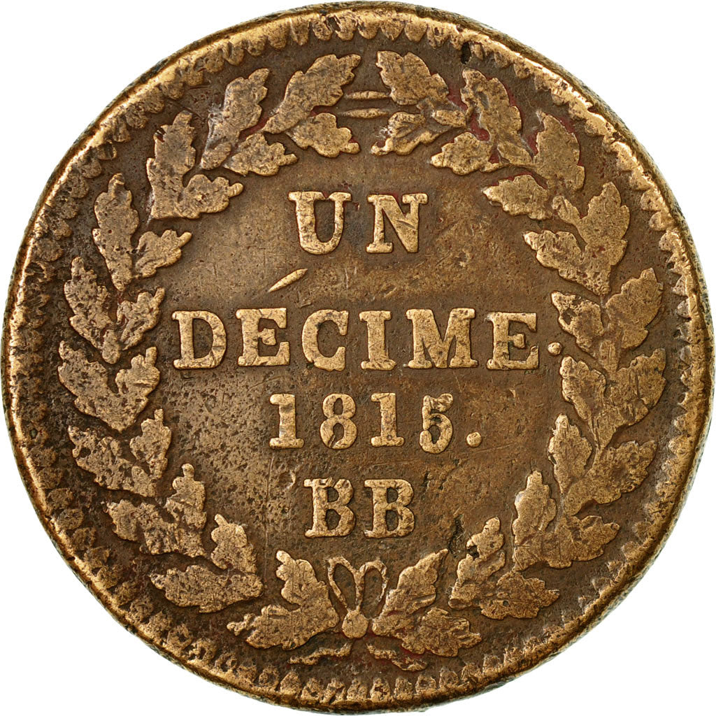 Coin, France, Louis XVIII, Decime, 1815, Strasbourg, VF(30-35), Bronze, KM:701