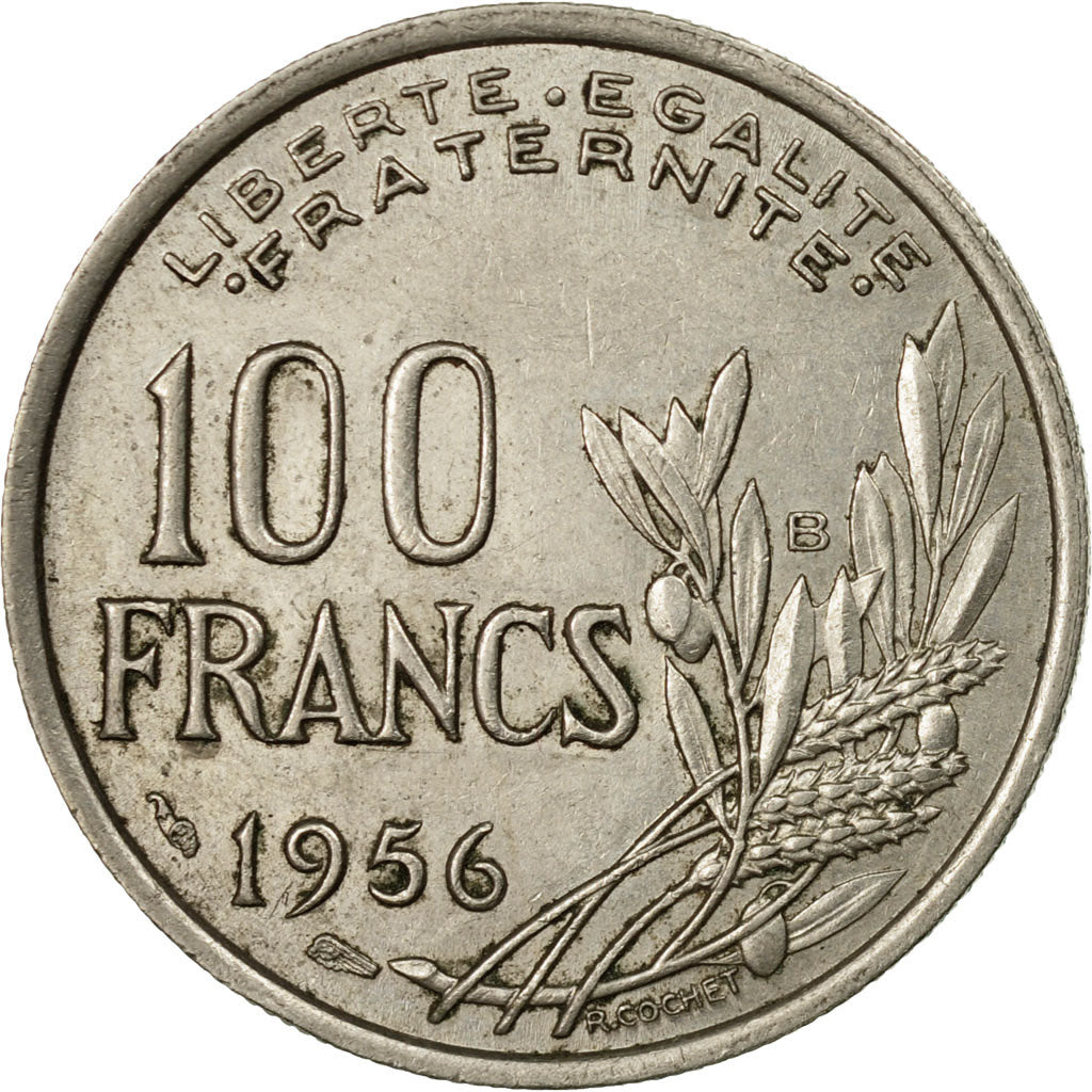 Moneta, Francia, Cochet, 100 Francs, 1956, Beaumont - Le Roger, BB, Rame-nichel