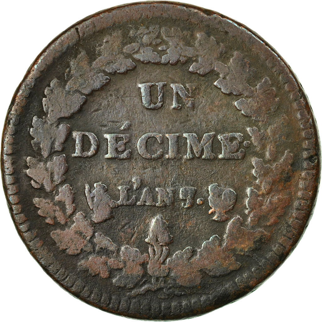 Coin, France, Dupré, Decime, AN 7, Paris, VF(20-25), Bronze, KM:644.1, Le