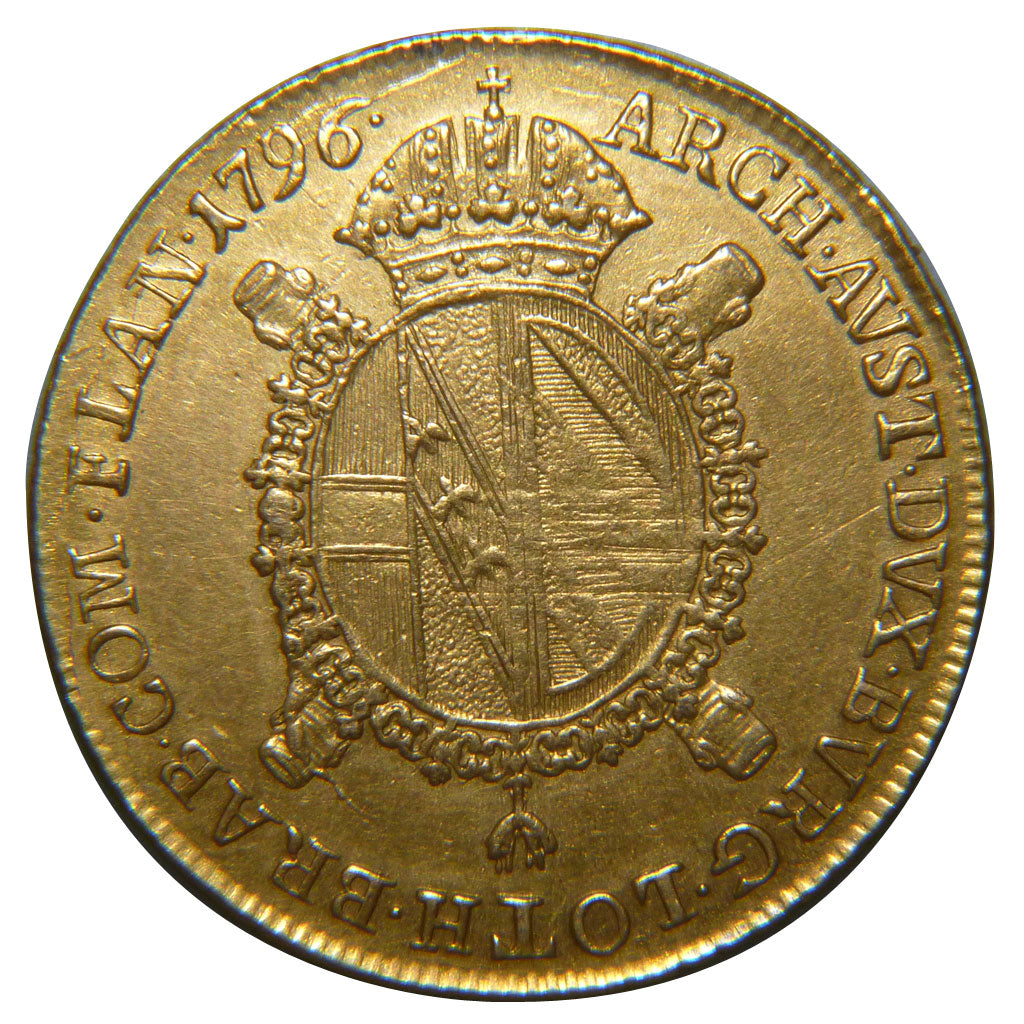 Belgium, Double Souverain d'or, 1796, KM #64, AU(50-53), Gold, 11.00
