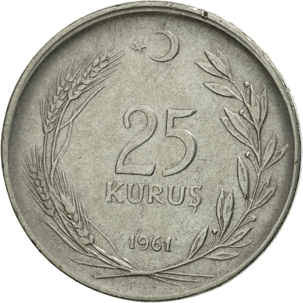 Coin, Turkey, 25 Kurus, 1961, EF(40-45), Stainless Steel, KM:892.2