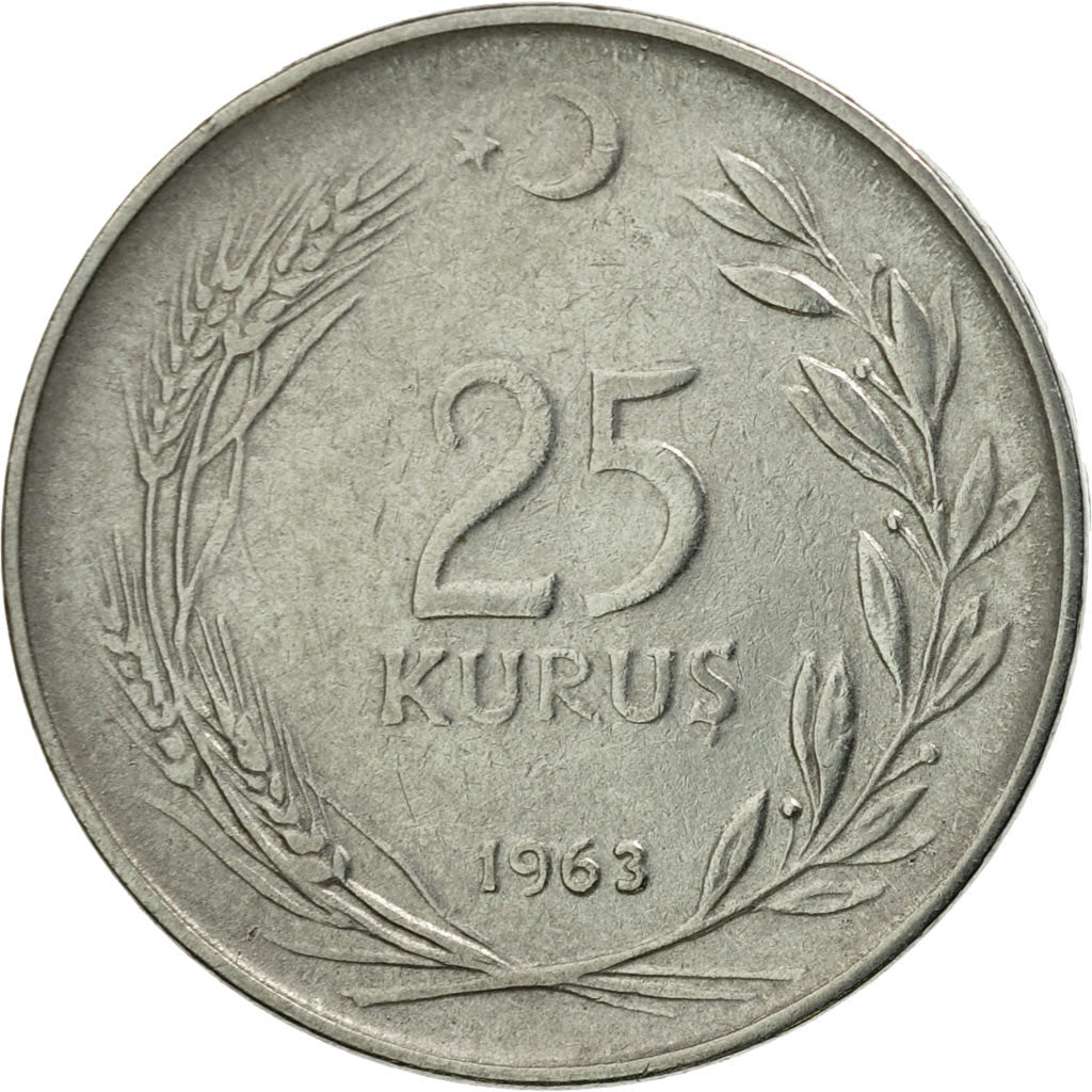 Coin, Turkey, 25 Kurus, 1963, EF(40-45), Stainless Steel, KM:892.2