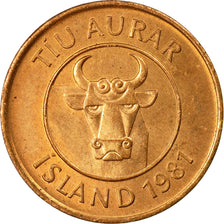 Coin, Iceland, 10 Aurar, 1981, AU(50-53), Bronze, KM:25