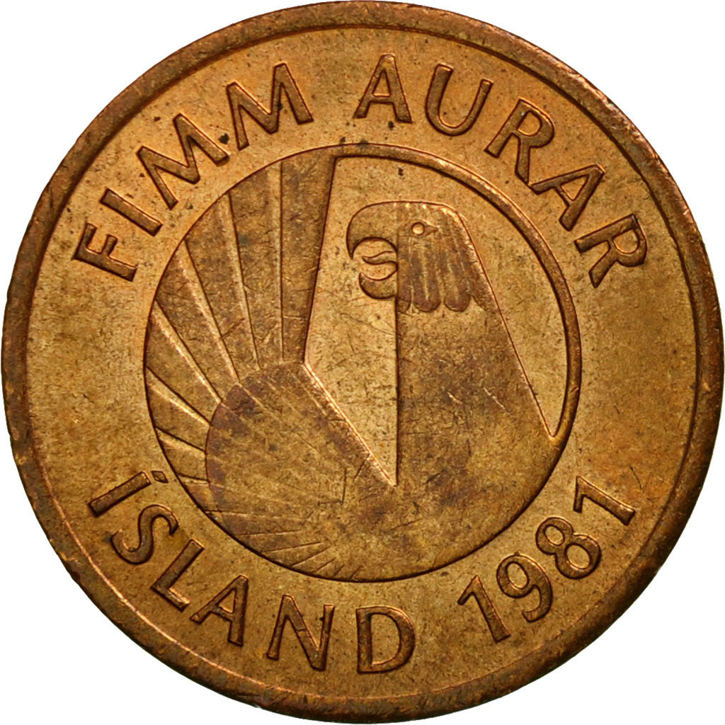 Moneta, Islandia, 5 Aurar, 1981, EF(40-45), Bronze, KM:24