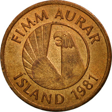 Moneta, Islandia, 5 Aurar, 1981, EF(40-45), Bronze, KM:24