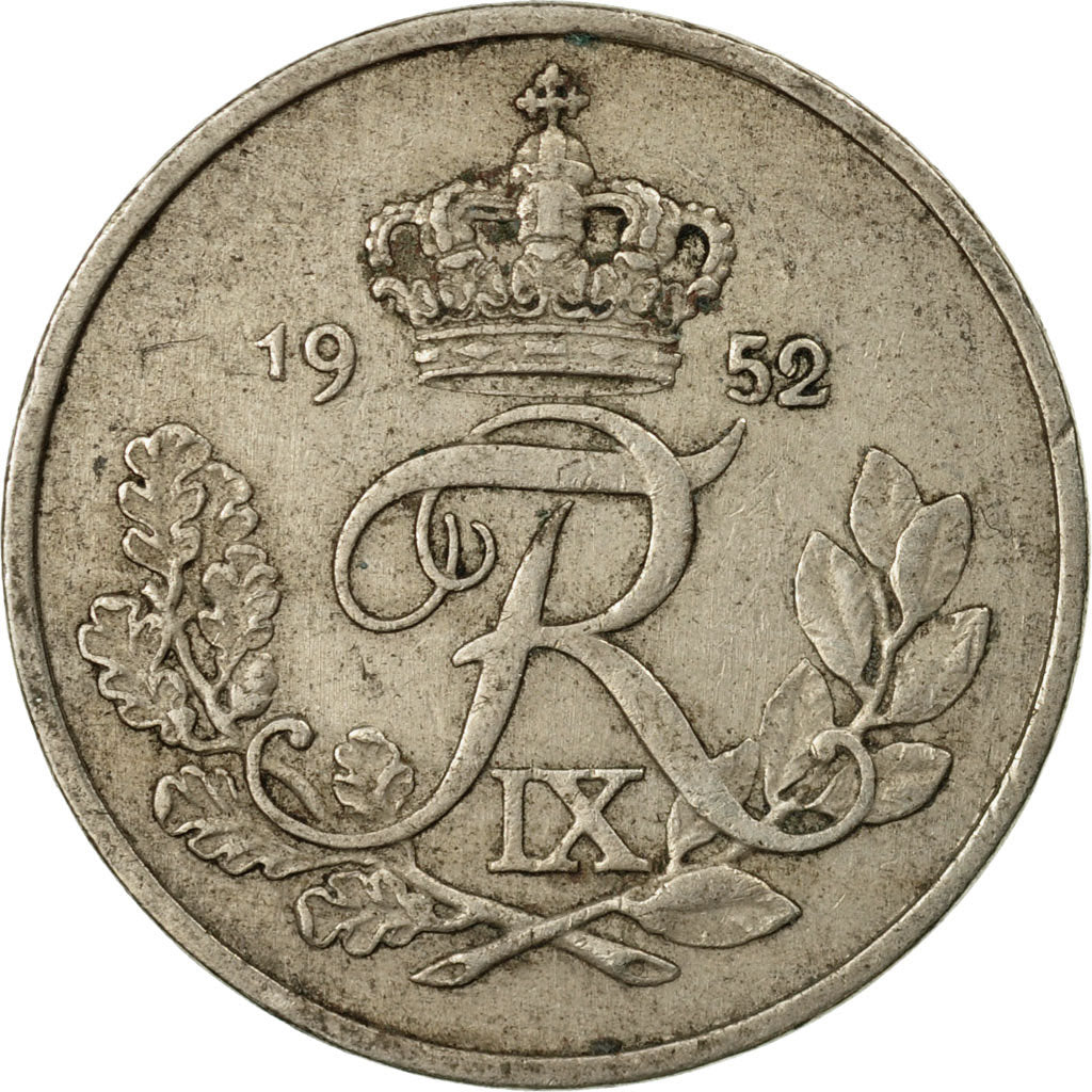 Coin, Denmark, Frederik IX, 25 Öre, 1952, Copenhagen, EF(40-45), Copper-nickel
