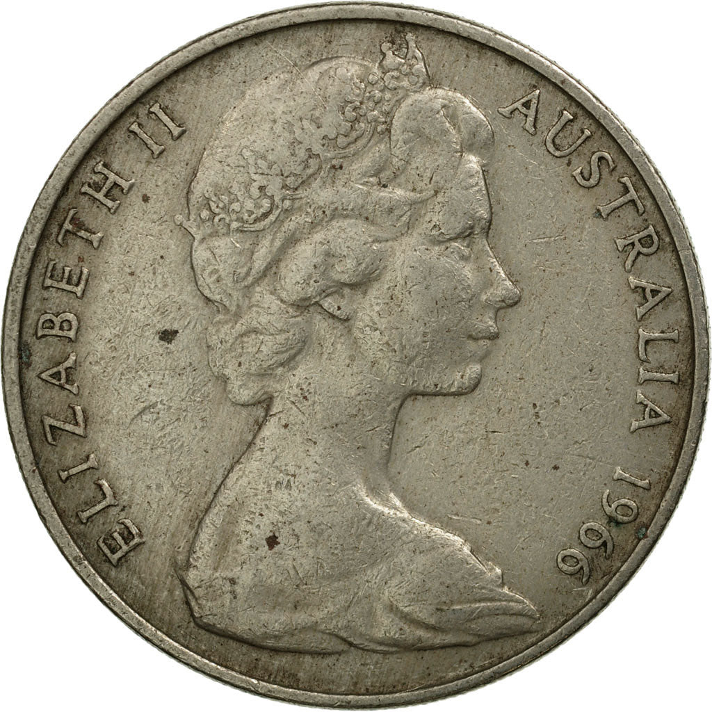 Coin, Australia, Elizabeth II, 20 Cents, 1966, VF(20-25), Copper-nickel, KM:66