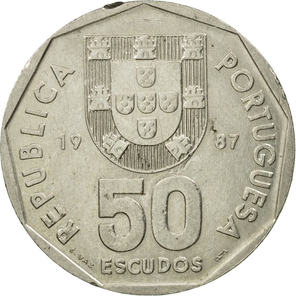 Moneta, Portugal, 50 Escudos, 1987, VF(20-25), Miedź-Nikiel, KM:636