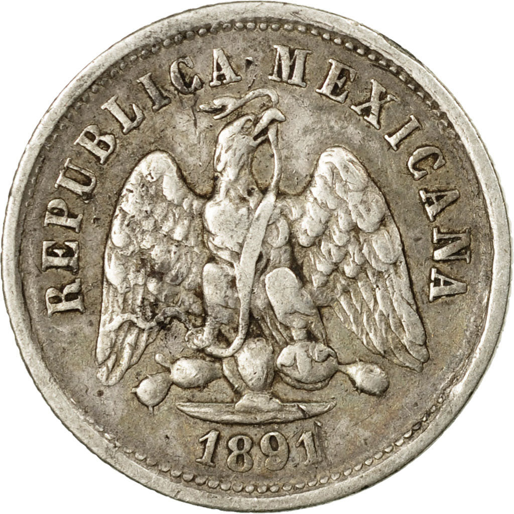 Coin, Mexico, 10 Centavos, 1891, Chihuahua, EF(40-45), Silver, KM:403.1