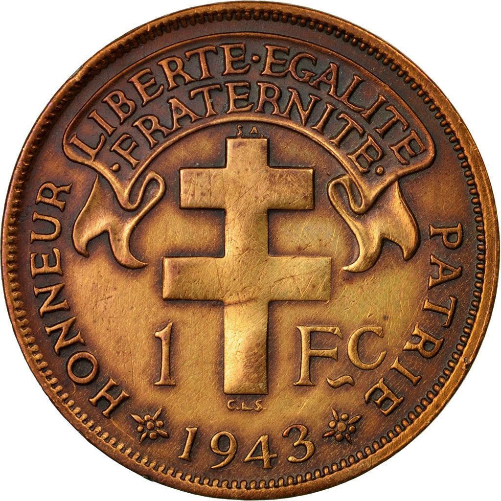 Coin, Madagascar, Franc, 1943, Pretoria, AU(55-58), Bronze, KM:2