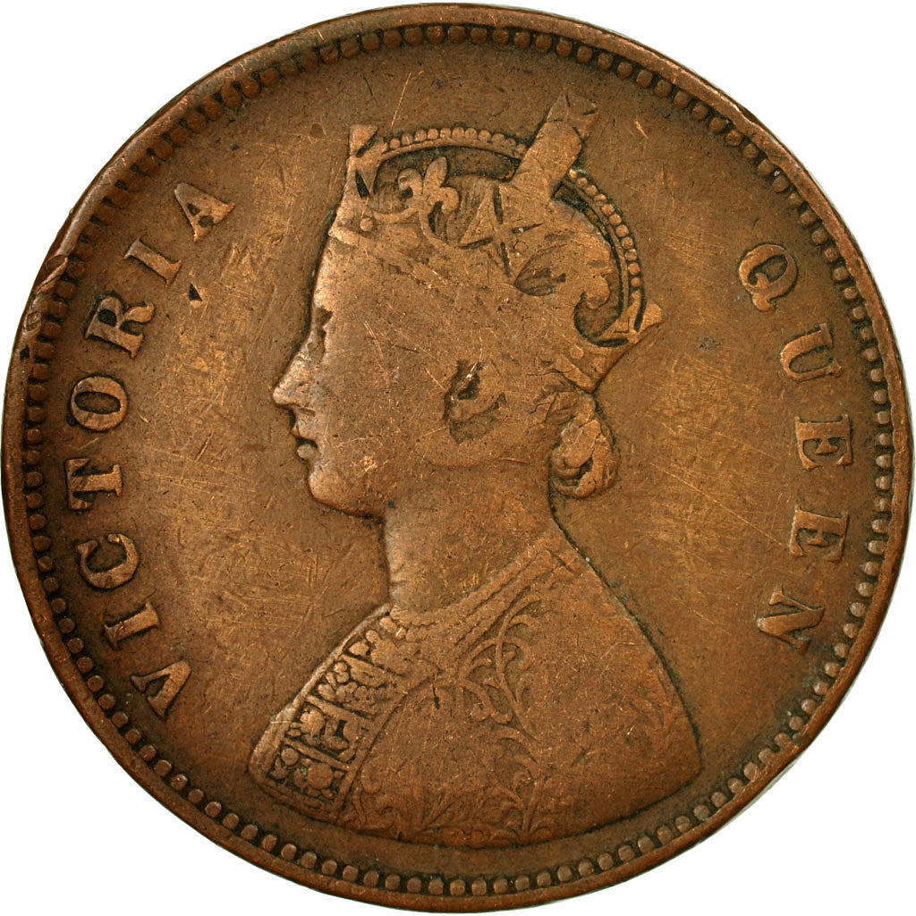 Coin, INDIA-BRITISH, Victoria, 1/2 Anna, 1875, VF(20-25), Copper, KM:468