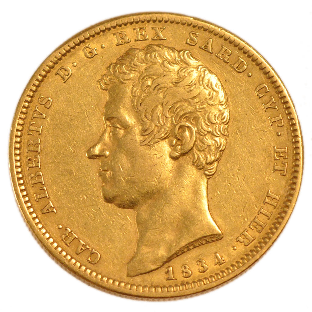 Italy, 100 Lire, 1834, Turin, KM #C 117.2, AU(50-53), Gold, 32.10