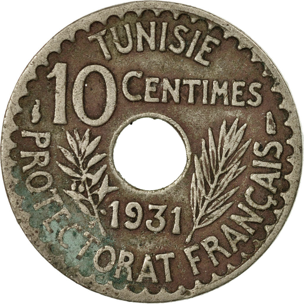 Coin, Tunisia, Ahmad Pasha Bey, 10 Centimes, 1931, Paris, VF(20-25)
