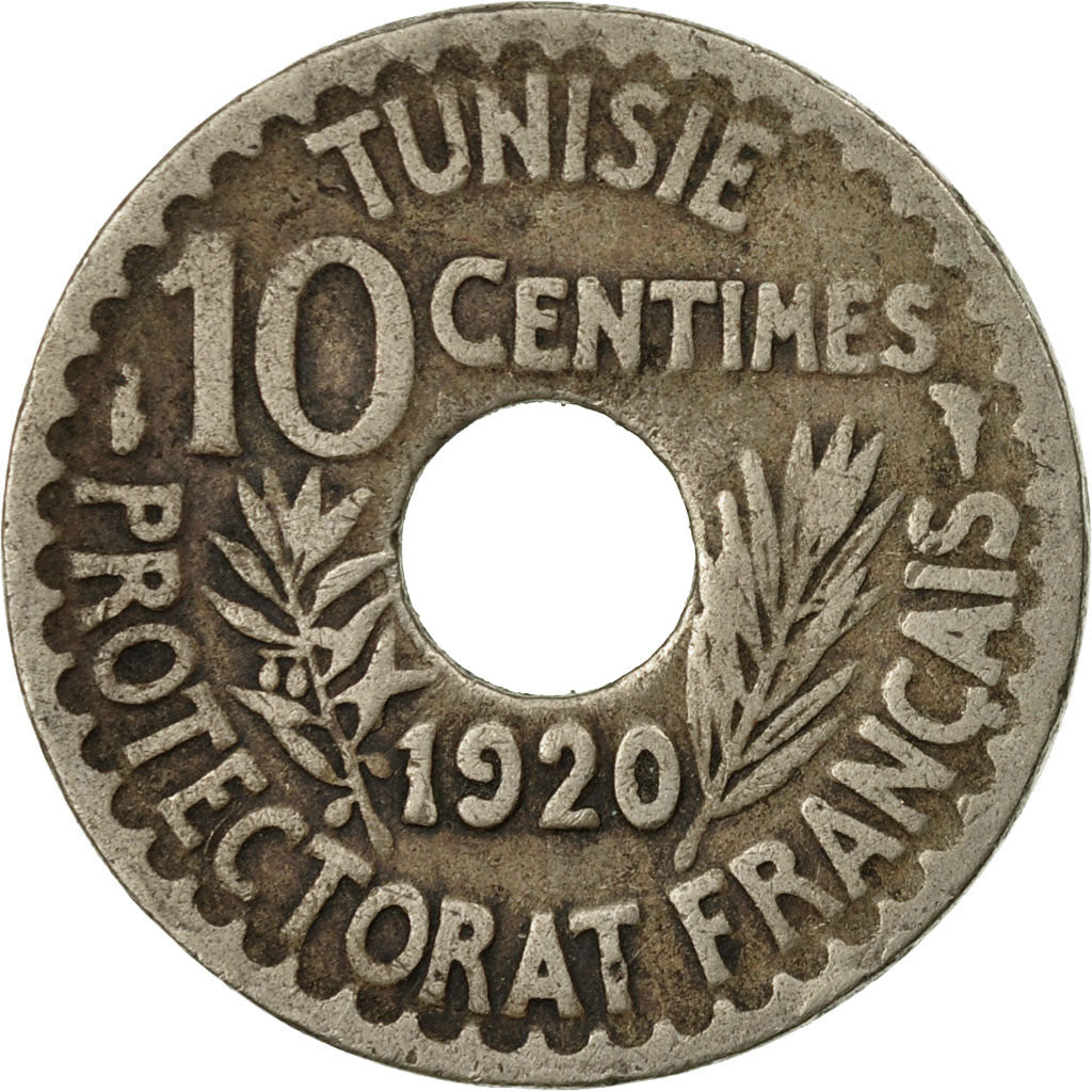 Coin, Tunisia, Muhammad al-Nasir Bey, 10 Centimes, 1920, Paris, VF(30-35)