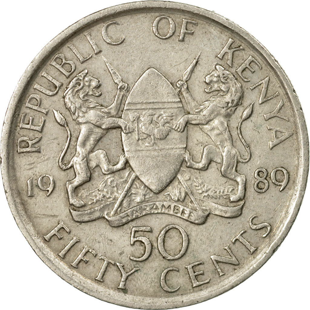 Coin, Kenya, 50 Cents, 1989, British Royal Mint, EF(40-45), Copper-nickel, KM:19