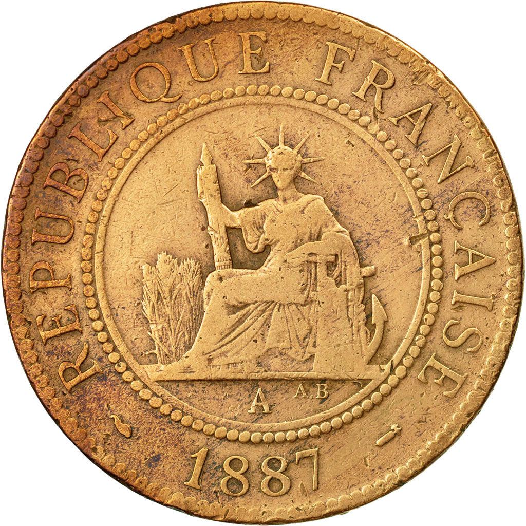 Coin, FRENCH INDO-CHINA, Cent, 1887, Paris, VF(30-35), Bronze, KM:1