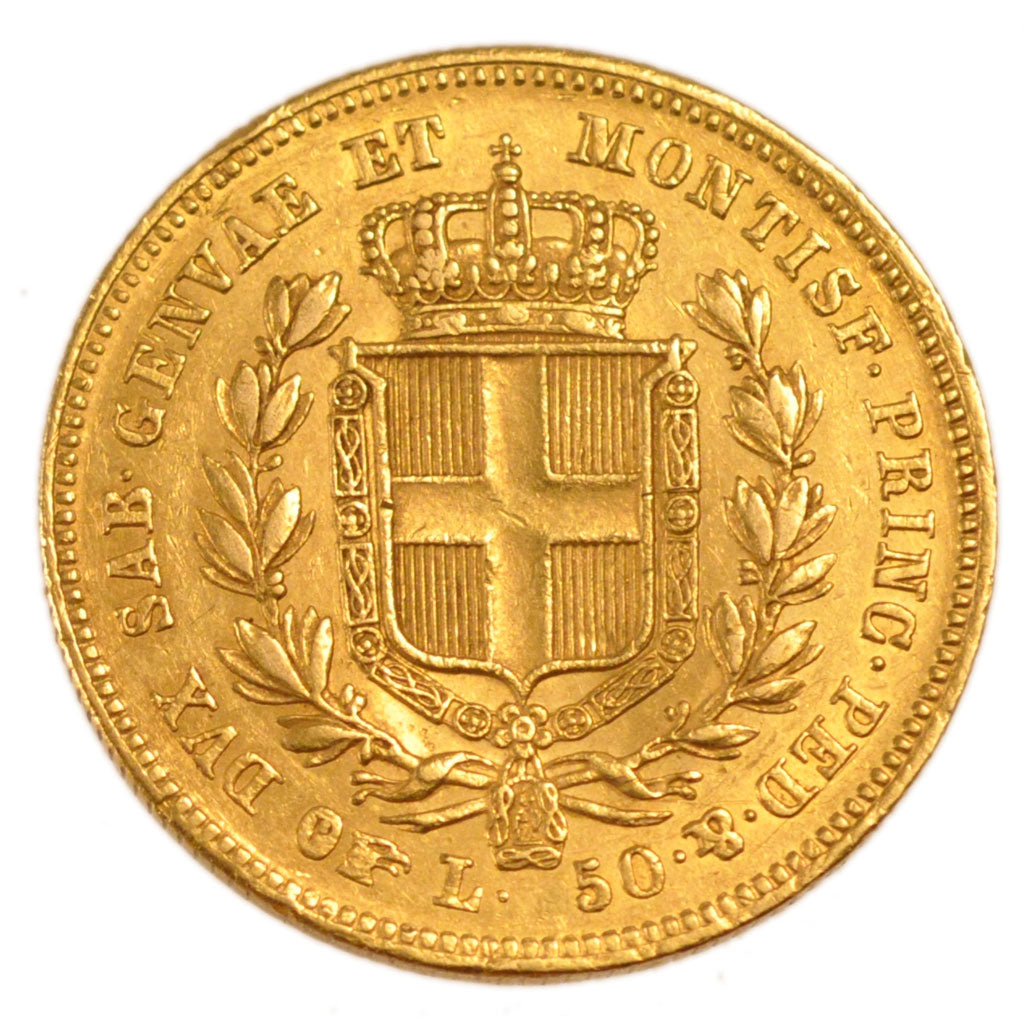 Italy, 50 Lires, 1836, Turin, KM #C 116.1, AU(50-53), Gold, 16.10