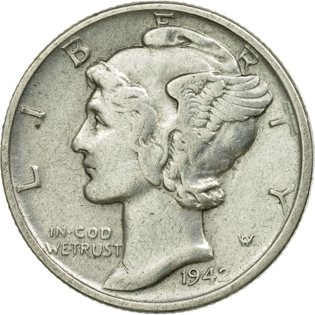 Coin, United States, Mercury Dime, Dime, 1942, U.S. Mint, Philadelphia