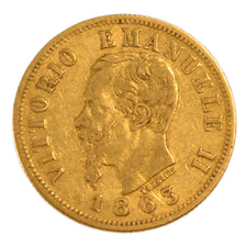 Italy, 10 Lire, 1863, KM #9.2, EF(40-45), Gold, 18.5, 3.20