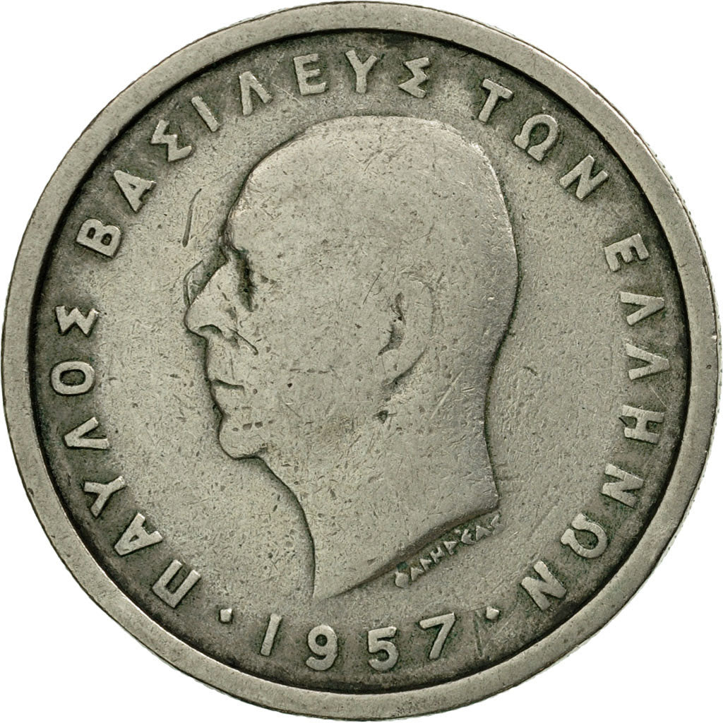 Moneta, Grecia, Paul I, 20 Drachmai, 1957, MB+, Argento, KM:85