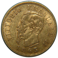Italy, 10 Lires, 1863, KM #9.2, EF(40-45), Gold, 18.5, 3.20