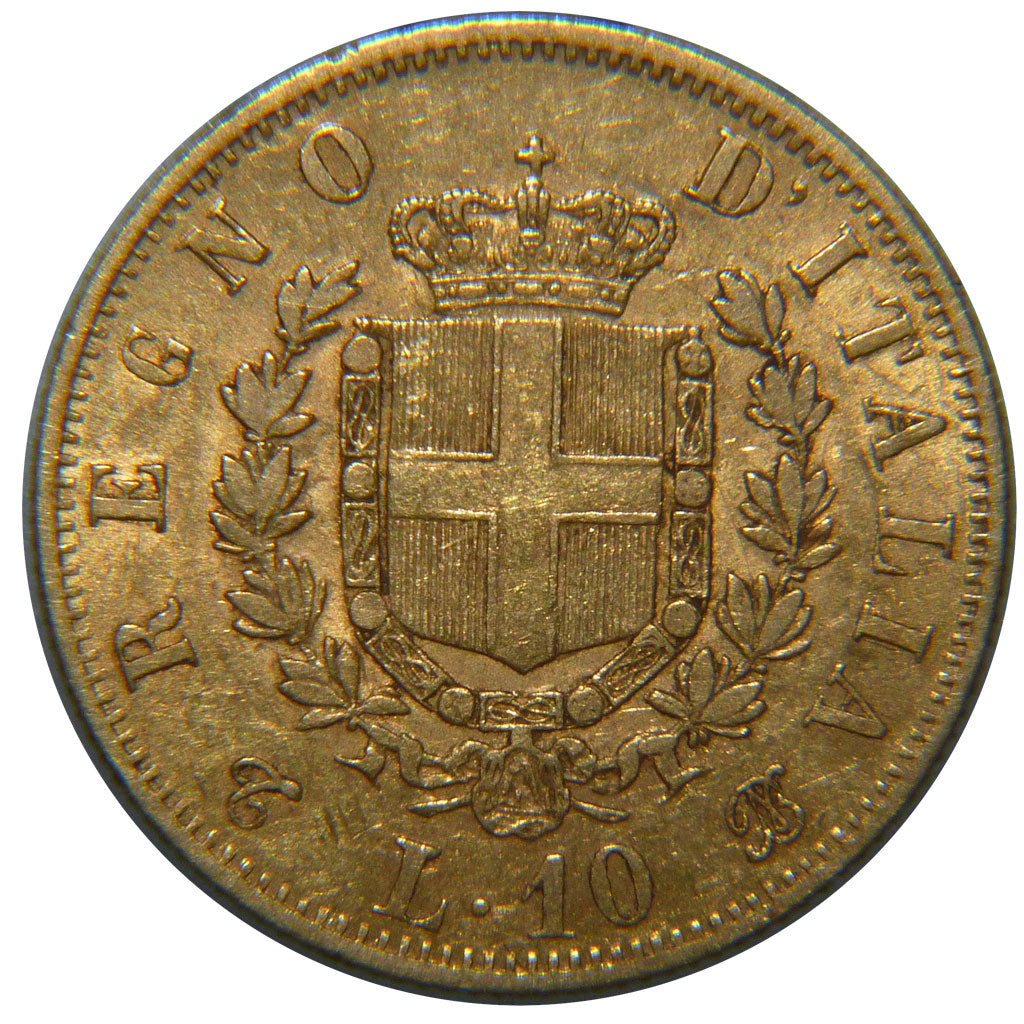 Italy, 10 Lires, 1863, KM #9.2, EF(40-45), Gold, 18.5, 3.20