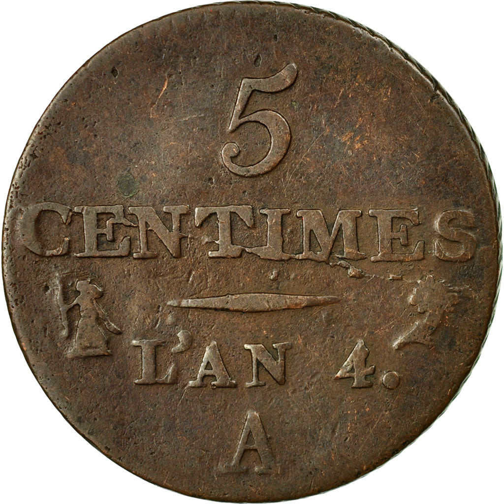 Coin, France, Dupré, 5 Centimes, AN 4, Paris, VF(30-35), Bronze, KM:635.1, Le