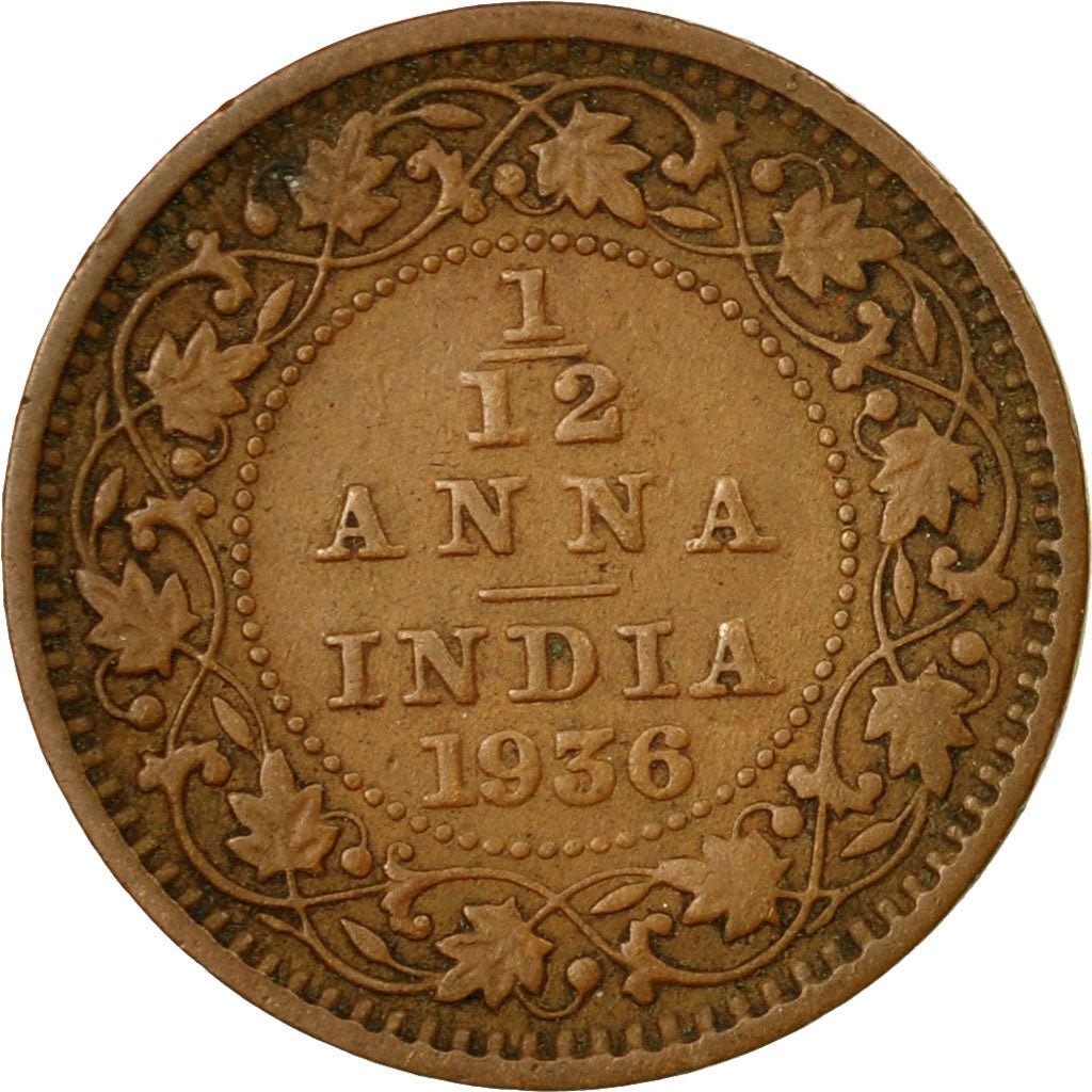 Monnaie, INDIA-BRITISH, George V, 1/12 Anna, 1 Pie, 1936, TTB, Bronze, KM:509