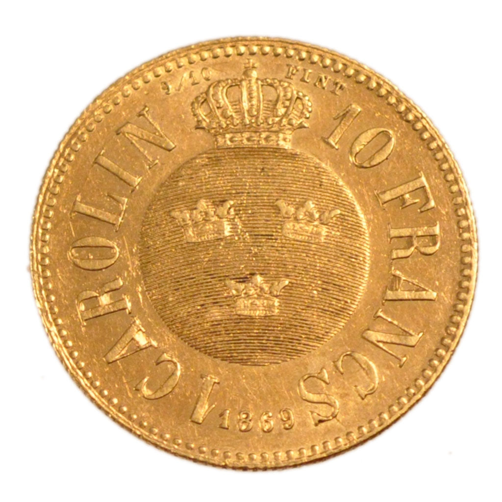 Sweden, Carolin, 1869, KM #501, AU(50-53), Gold, 3.20
