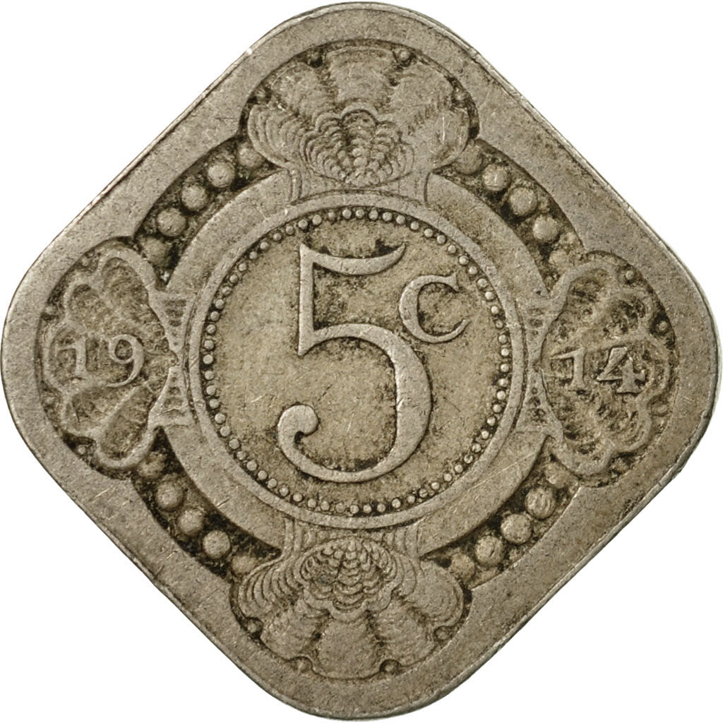 Coin, Netherlands, Wilhelmina I, 5 Cents, 1914, VF(20-25), Copper-nickel, KM:153