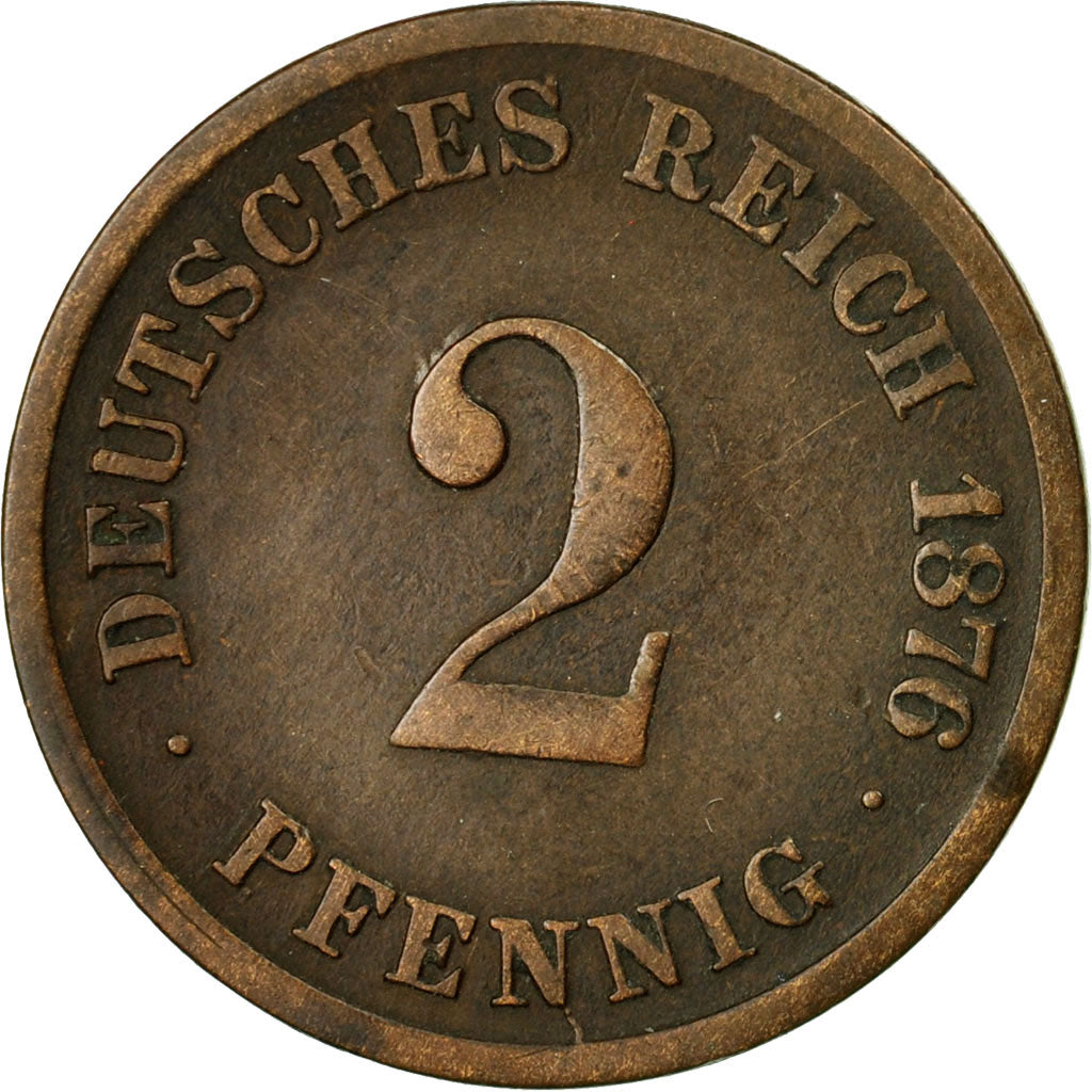 Coin, GERMANY - EMPIRE, Wilhelm I, 2 Pfennig, 1876, Frankfurt, EF(40-45)
