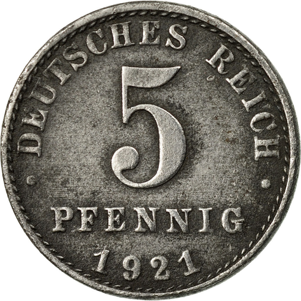 Coin, GERMANY - EMPIRE, 5 Pfennig, 1921, Berlin, EF(40-45), Iron, KM:19