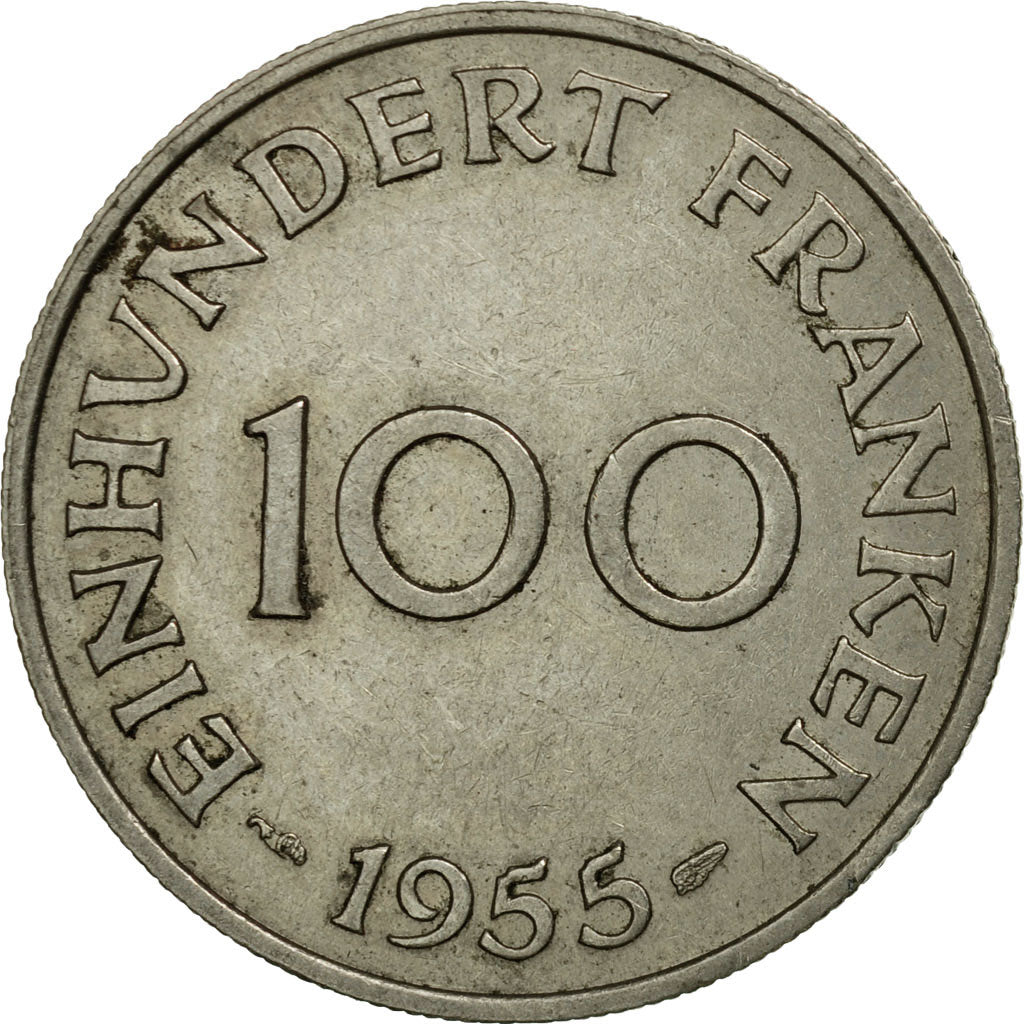 Coin, SAARLAND, 100 Franken, 1955, Paris, EF(40-45), Copper-nickel, KM:4