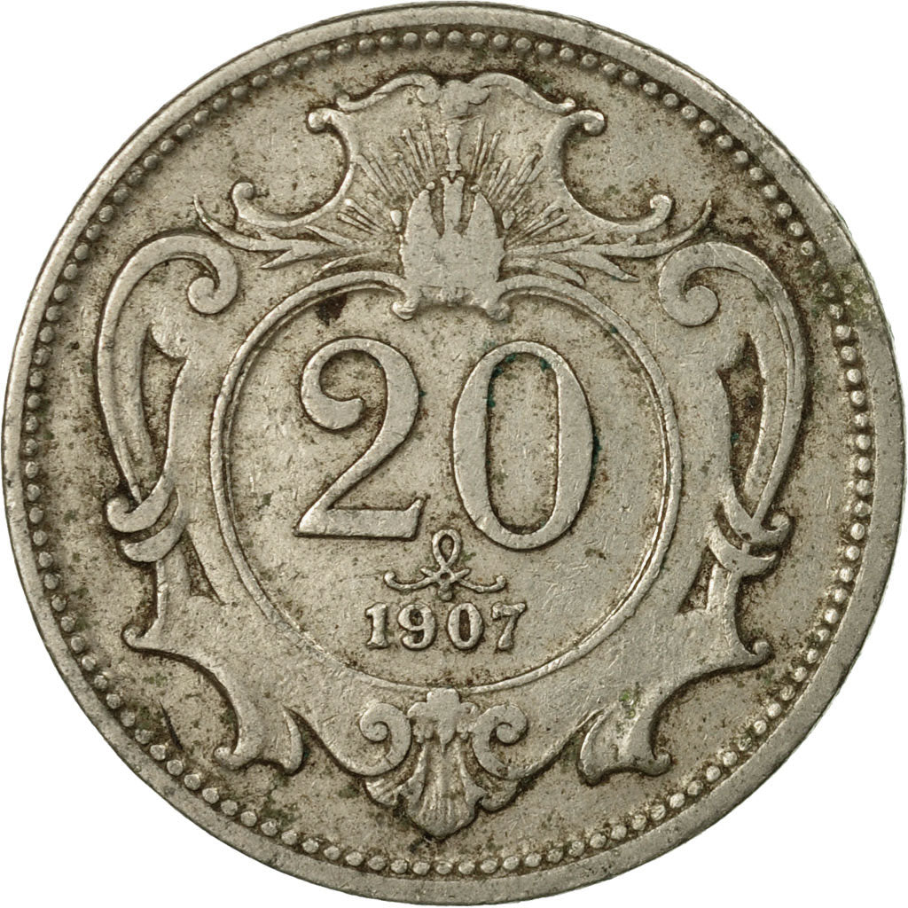 Coin, Austria, Franz Joseph I, 20 Heller, 1907, EF(40-45), Nickel, KM:2803