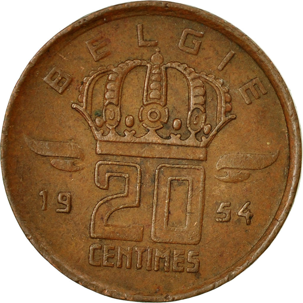 Coin, Belgium, 20 Centimes, 1954, AU(50-53), Bronze, KM:147.1