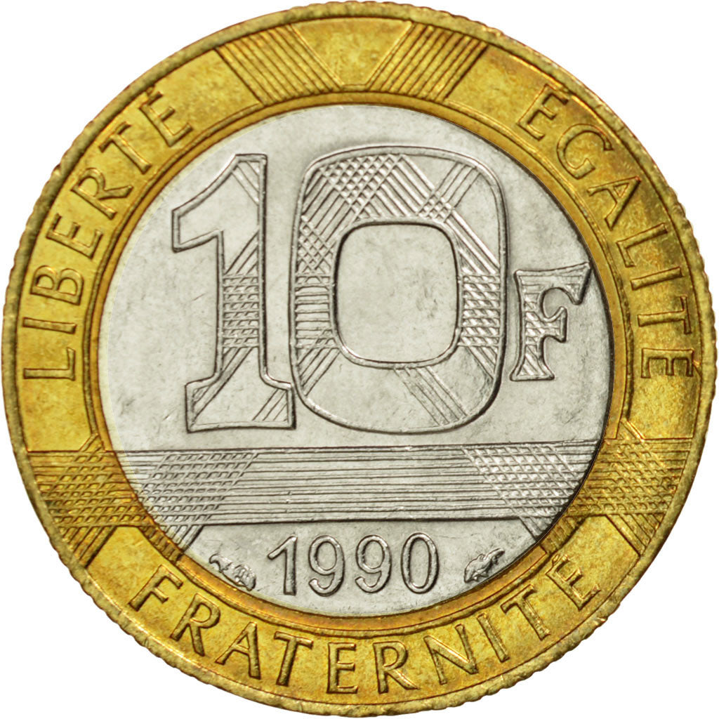 Moneta, Francia, Génie, 10 Francs, 1990, Paris, MB+, Bi-metallico, KM:964.1, Le