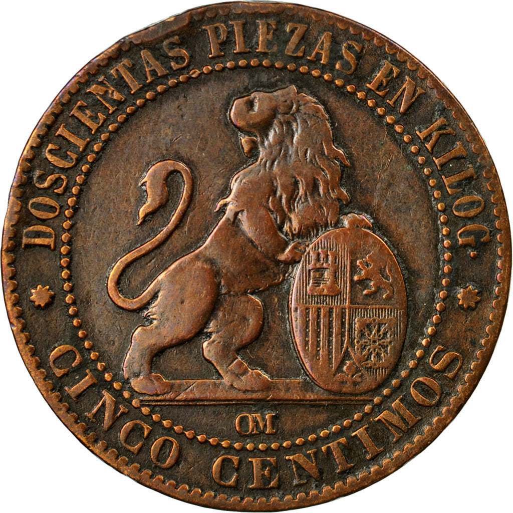 Coin, Spain, Provisional Government, 5 Centimos, 1870, Madrid, F(12-15), Copper