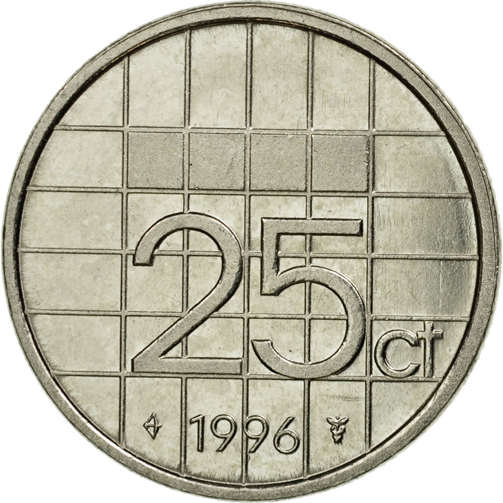 Münze, Niederlande, Beatrix, 25 Cents, 1996, SS+, Nickel, KM:204