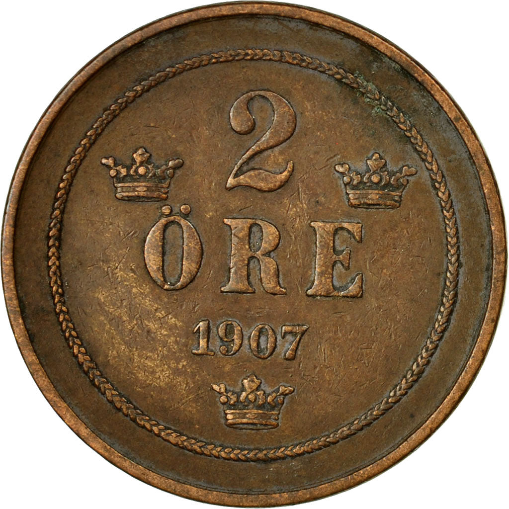 Coin, Sweden, Oscar II, 2 Öre, 1907, EF(40-45), Bronze, KM:769