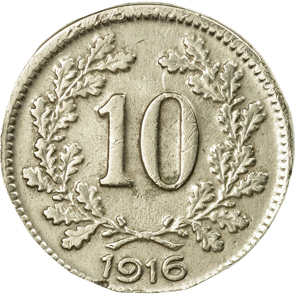 Moneda, Austria, Franz Joseph I, 10 Heller, 1916, MBC+, Cobre - níquel - cinc