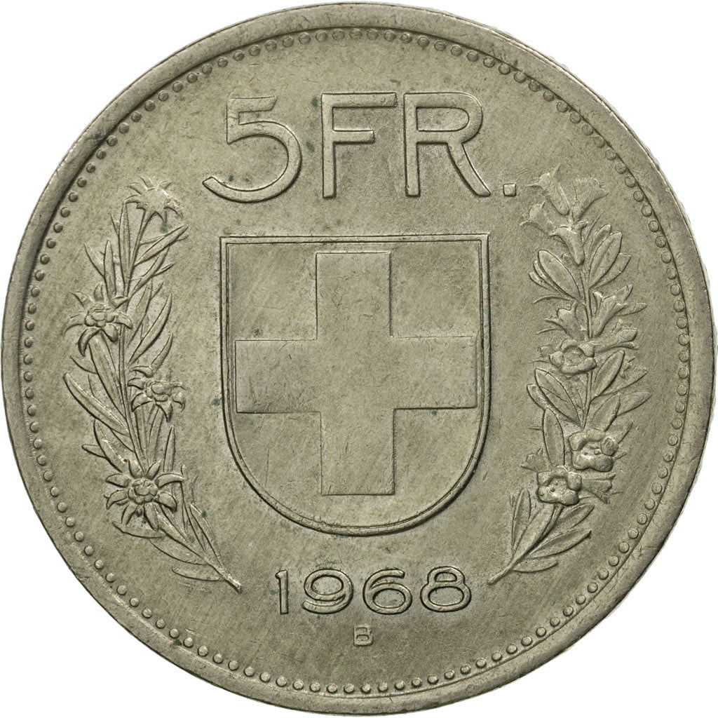 Coin, Switzerland, 5 Francs, 1968, Bern, EF(40-45), Copper-nickel, KM:40a.1