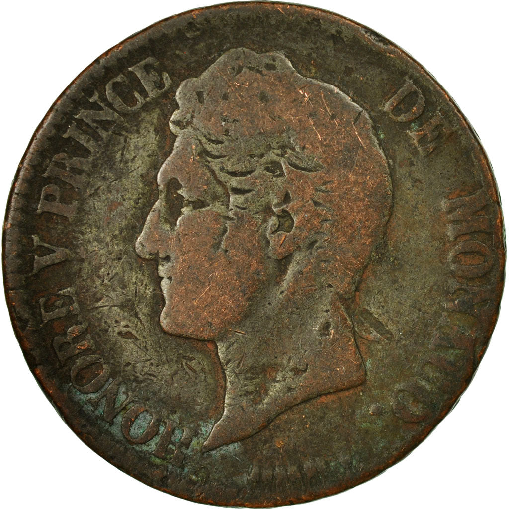 Coin, Monaco, Honore V, 5 Centimes, Cinq, 1837, Monaco, F(12-15), Copper